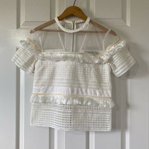 Three Floor White Lace and Fringe Mesh Top